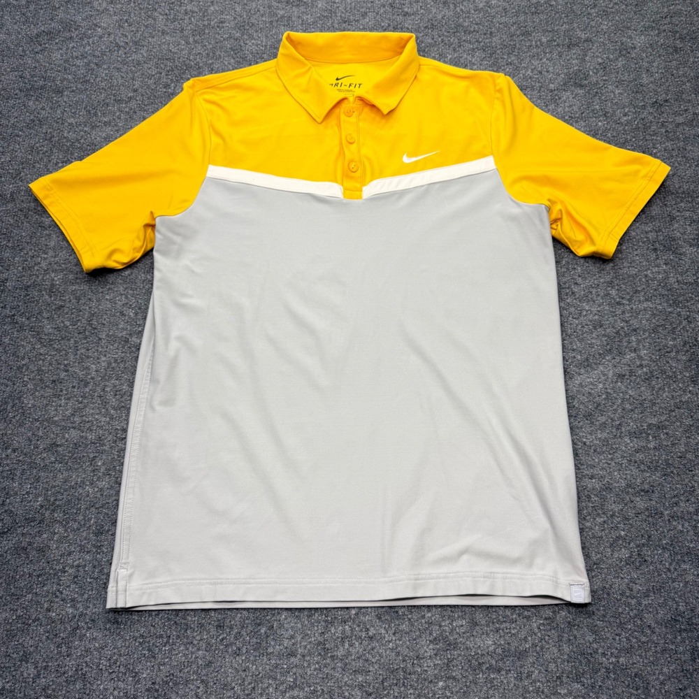 Nike Court Dri-FIT Mens Yellow Grey Colorblock Tennis Polo Shirt Size M